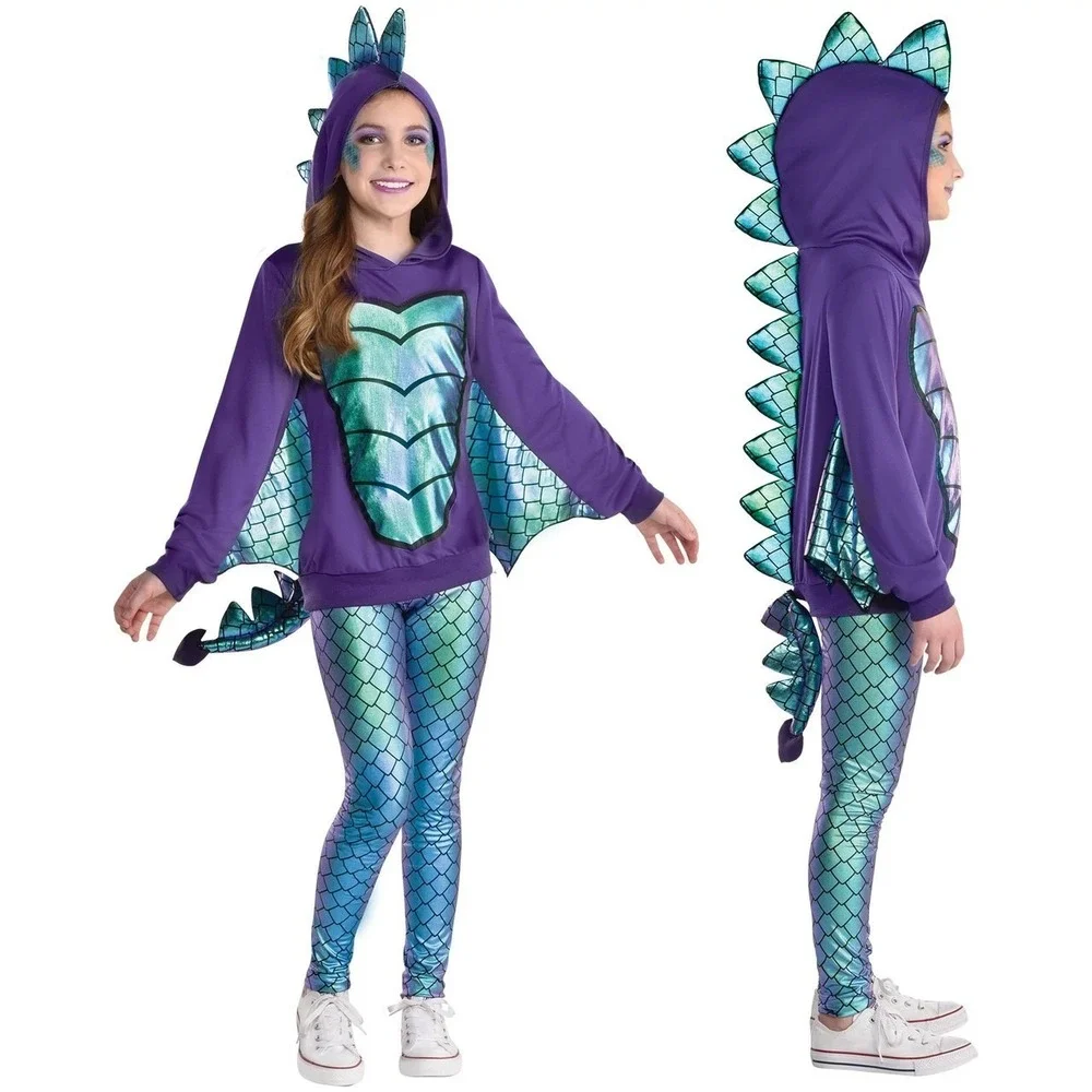 Toddler Dragon Purple turquoise Scales Spikes Wings Tail Hoodie Costume Size 2T